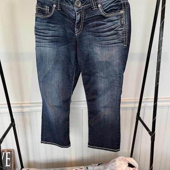 Silver Suki Flap Capris Dark Wash Distressed Denim Size 30 C004 - Picture 5 of 12